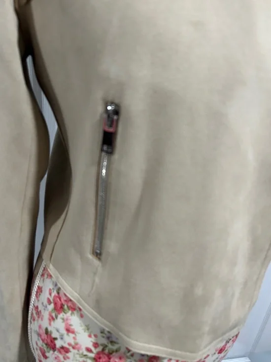 Women's Suede Moto Jacket - Beige - Picture 2 of 5